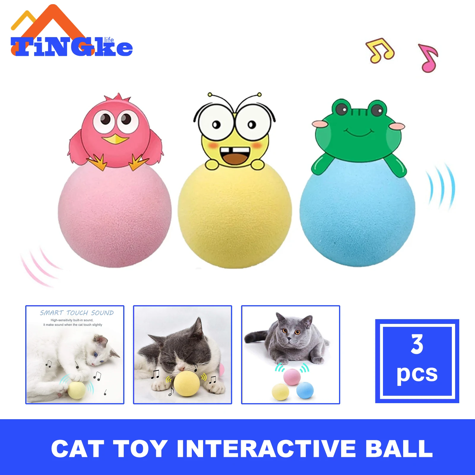 

Cat Toy Interactive Ball Smart Touch Sounding Toys Interactive Ball Catnip Training Toy Squeaky for Cats Kitten Pet Supplies