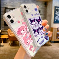 hello%c2%a0kitty kuromi phone case for iphone 12 11 13 6 6s 7 8 plus x xr 11pro xs max transparent soft backcase for iphone 13 cover