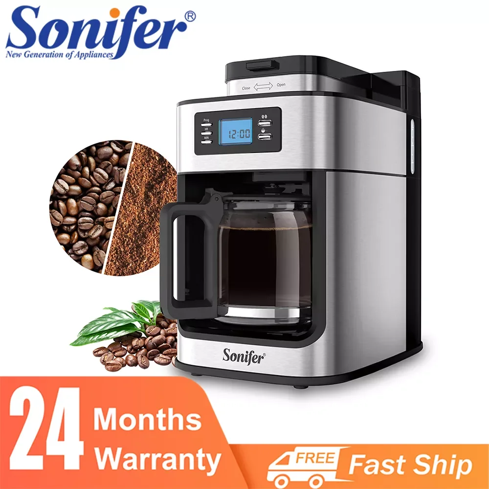 

2 In1 Drip Coffee Machine Apply To Ground&Beans Home Appliances Dripping Coffee Maker With Digital Display&keep Warm Son