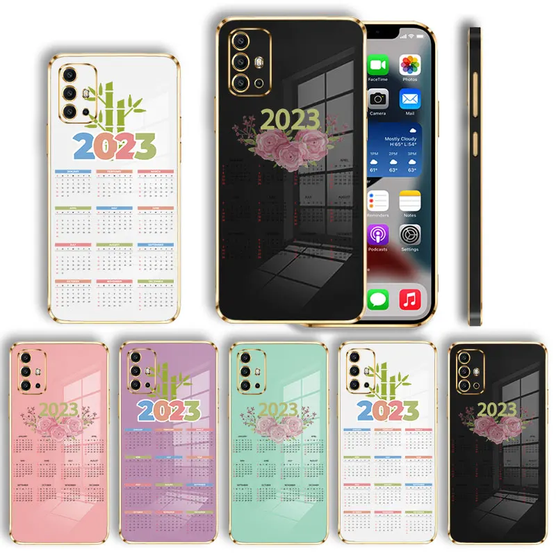 

Calendar 2023 Week Sunday Plating Phone Case For Motorola G30 G40 G60 G8 G9 Plus Power E6s E7 E7i G Stylus Edge 20 Color Cover