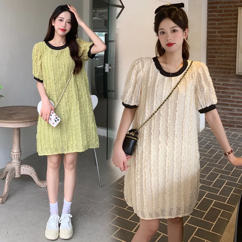 

Женское платье-футболка с круглым вырезом, свободное тонкое однотонное ТРАПЕЦИЕВИДНОЕ ПЛАТЬЕ контрастных цветов в Корейском стиле, повсед...