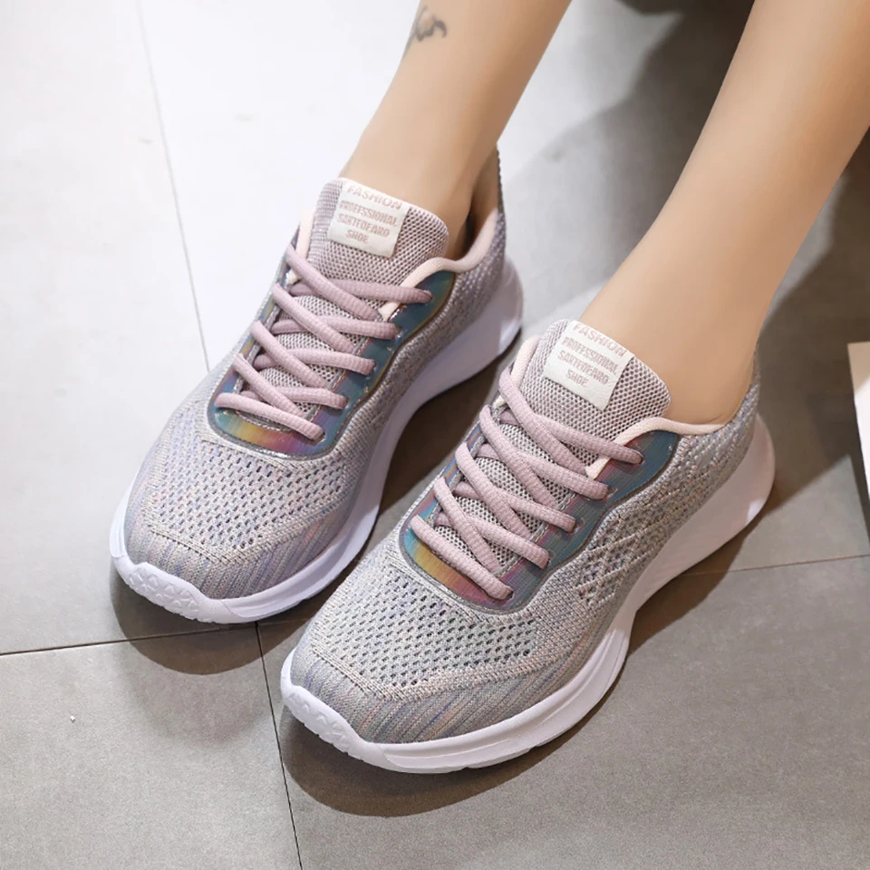 Loekeah Breathable Mesh Casual Shoes New Running Sneakers For Women Fashion Flats Shoes Lace Up Sports Footwear Outdoor Tennis