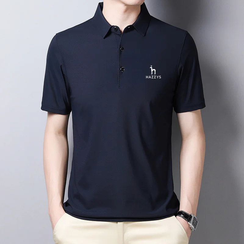 Hazzys New Summer Men's Golf T-shirt Casual Thin Turn-down Collar Polo Shirt Short-sleeved Solid Color Men  Top