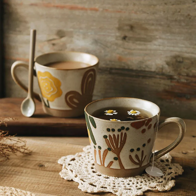 

Креативная керамическая кружка с ручной росписью, 375 мл, кофейная чашка в стиле ретро, чашка большой емкости для молока, чая, посуда для напитков, кружки для завтрака, кружка для пары, подарок