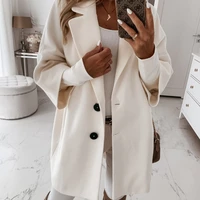 2022 autumnwinter new style quarter sleeve button casual lapel pocket long wool coat long sleeve temperament womens clothing