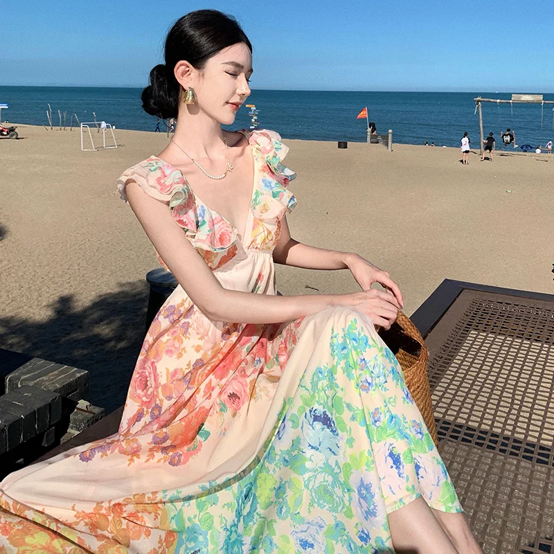 Фабричное французское романтическое дизайнерское платье с рюшами на бретельках