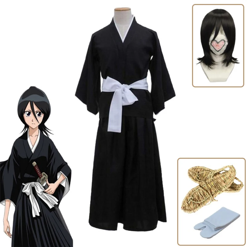 

Bleach Kuchiki Rukia Cosplay Costume Wig Shoes Kimono Uniform Halloween For Women Anime Clothes Deguisement Suit