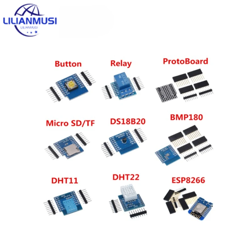 Макетная плата NodeMcu WS2812 RGB DHT11 DHT22 AM2302, 1 ESP8266 D1 Mini Pro Wi-Fi реле DS18B20 BMP180, комплект «сделай сам» для WeMos