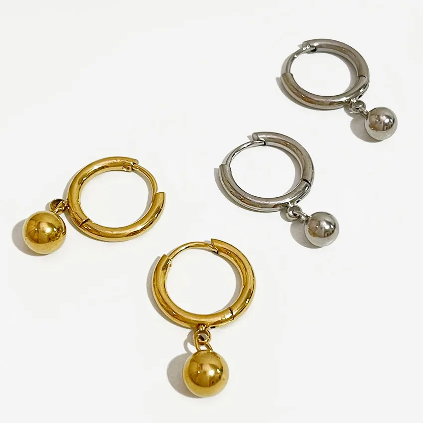 

Peri'sBox Fashion Minimalist Ball Hoop Earring Gold Color Stainless Steel Huggie Earrings for Women joyería acero inoxidable