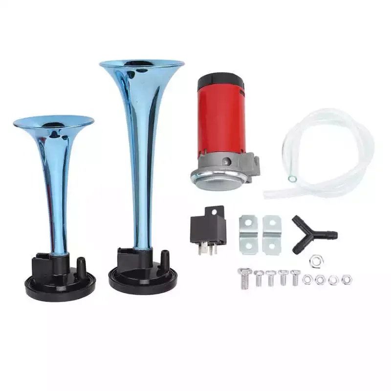 Car Dual Trumpet Air Horn Kit 130dB Universal with Compressor for SUV for Yacht for Truck