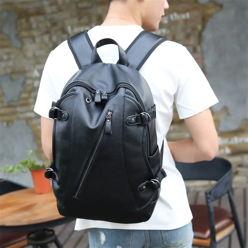 

2023 Men Backpack External Usb Charge Waterproof Backpack Fashion Pu Leather Travel Bag Casual School Bag Leather Bookbag