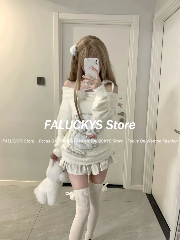 Женский комплект из 2 предметов свитер с бантом и мультяшным принтом мини-юбка Y2k