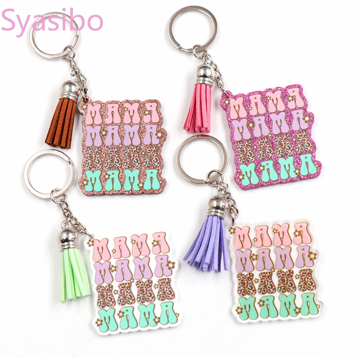 

(1piece) 2022 50mm New MAMA Keychain Mother's Day Gift Glitter Flower Acrylic Keychain