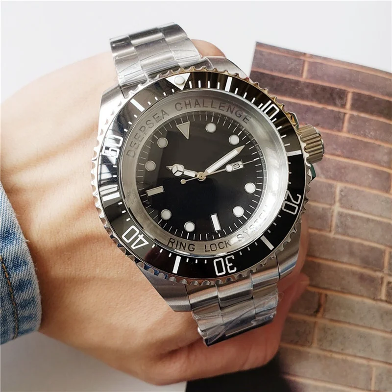 

mens automatic mechanical watch black blue ceramic big heavy 51mm