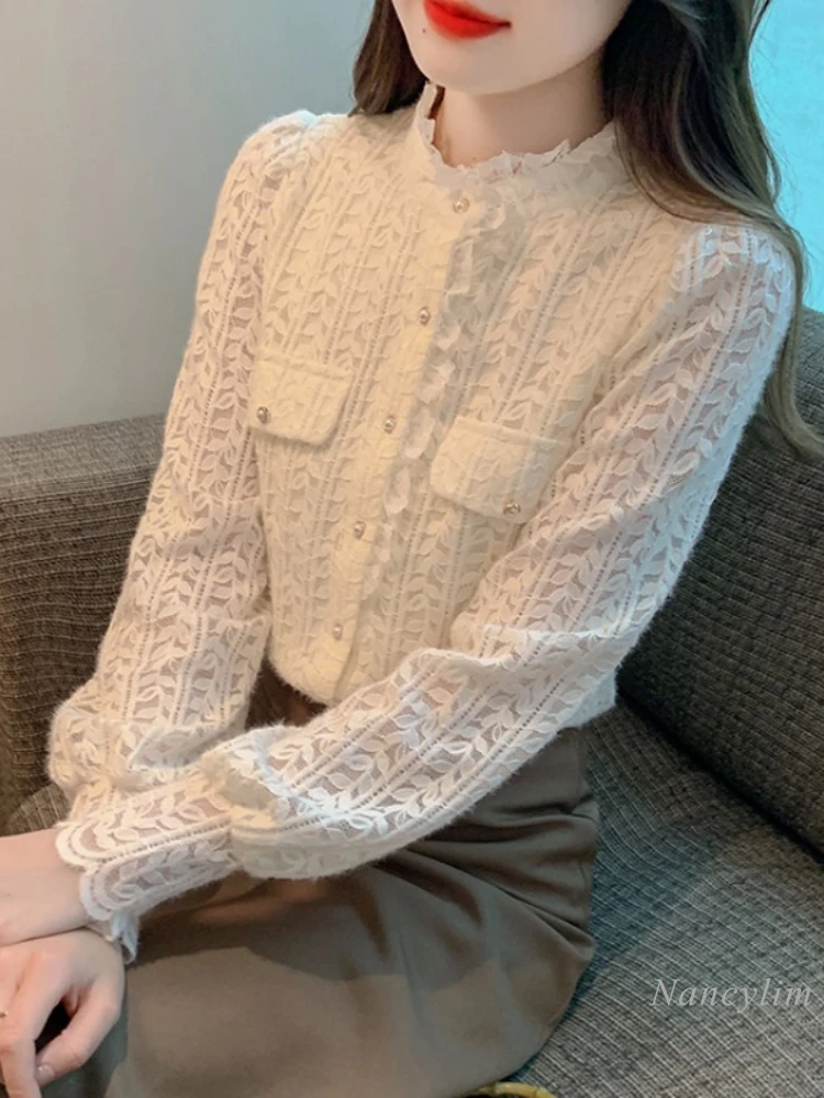 

Half Turtleneck Lace Shirt Bottoming Shirts Women's Autumn and Winter Top 2023 New High Sense Inner Wear All-Match Blouses Tops