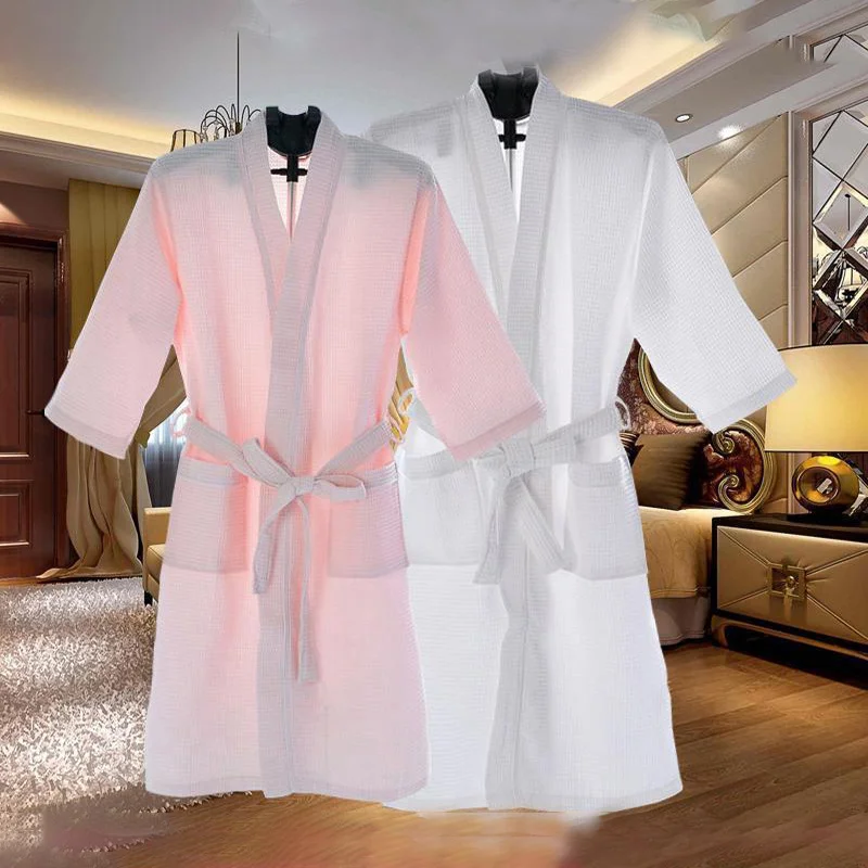 

Men Summer Waffle Bathrobe Women Cotton Kimono Wedding Robes Sexy Plus Size Absorbent Long Dressing Gown Slpwear Bathrobes
