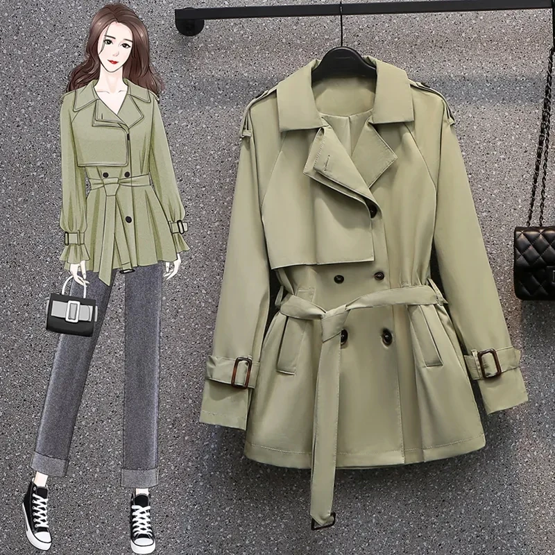 

2023 Spring Autumn New Women Windbreaker British Fashion Loose Trench Coat Female Short Coat Female Double Breasted Jacket Top