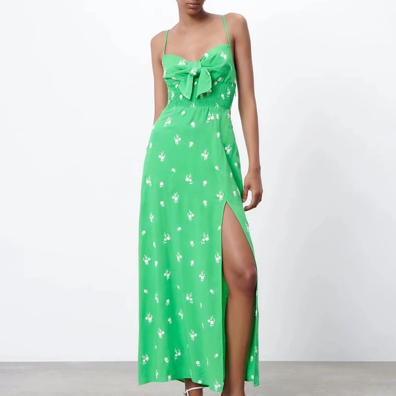 

2022 летнее женское модное платье-комбинация с цветочной вышивкой, Универсальное длинное платье с разрезом на талии без рукавов HH6753