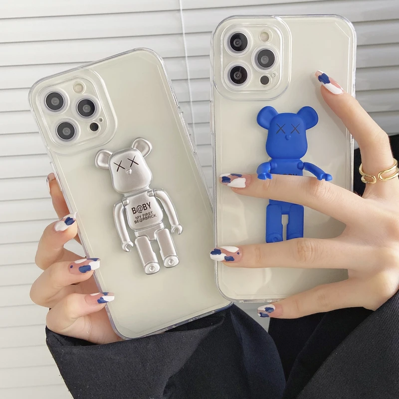 

Fashion Luxury Brand Mechanical Bear Phone Case For iPhone 13 12 11 Pro Xs Max X Xr 7 8 Puls SE Cute Transparent Silicone Cover