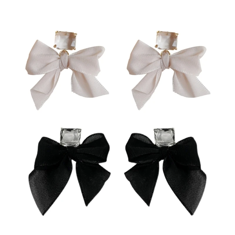 

41XF Bowknot Shaped Drop Earrings Dangling Earrings Jewelry Accessories Sweet Bowknot Dangle Earrings Cloth Plastic Material