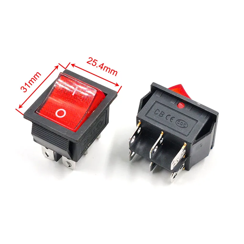 KCD4 Красный кулисный переключатель 250 В 16 А 6-контактный электрический выключатель