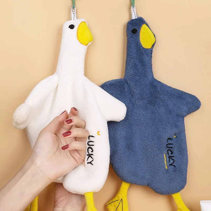 

Soft Korean hand towel strong absorbent dish towel cartoon duck embroidery handkerchief household wall-mounted kitchen supplies