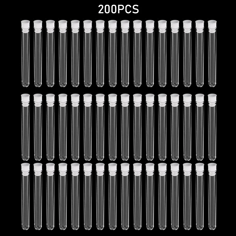 

200Pcs/Pack 12x100mm Transparent Laboratory Clear Plastic Test Tubes Vials With Push Caps School Lab Supplies