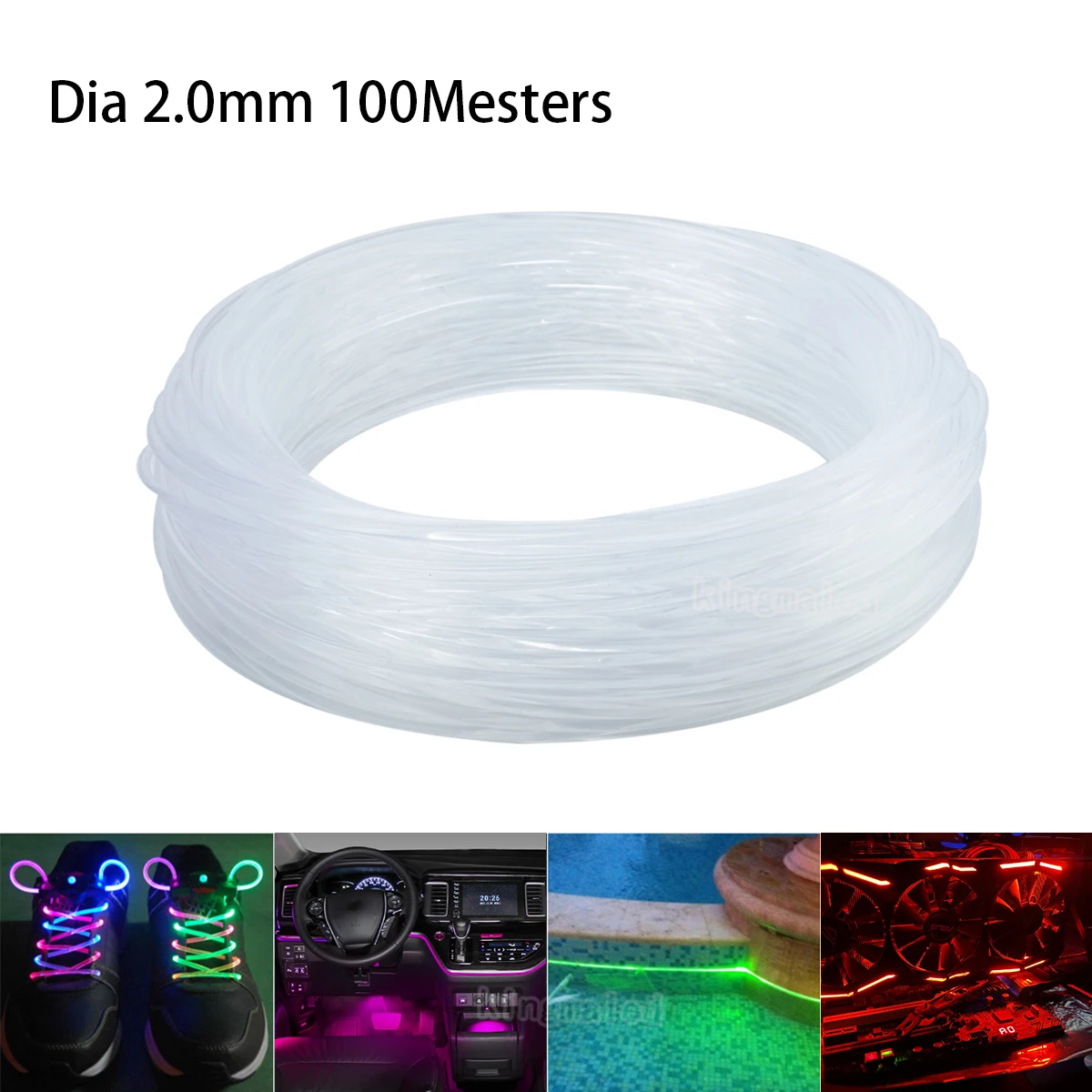 Optic Fiber Cable PMMA Side Glow Fiber Optic Cable 2MM 100Meters Diameter For Car LED Lights Bright LED Fiber Optic Illuminator