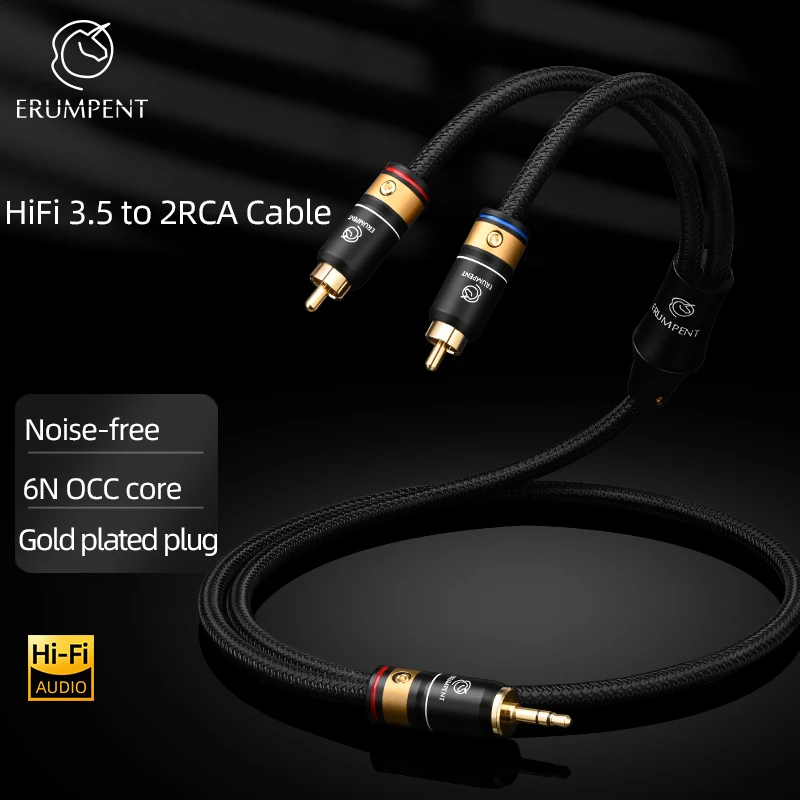 

Кабель ERUMPENT HiFi с 3,5 мм на 2RCA, 6N OCC Core, разъем 3,5 мм на 2RCA «папа», кабель для усилителя телефона, динамика