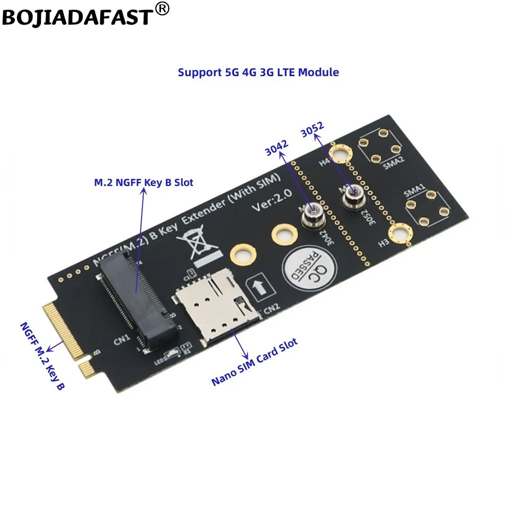 

M.2 NGFF Key B to M2 Key-B Interface Wireless Module Adapter 1 NANO SIM Card Slot Support 5G 4G 3G LTE GSM Modem