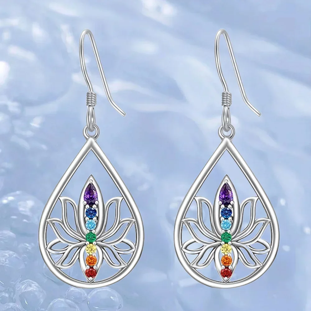 Шикарные серьги Seven Chakra Lotus в белом K-модный и духовный подарок для ее нишевого