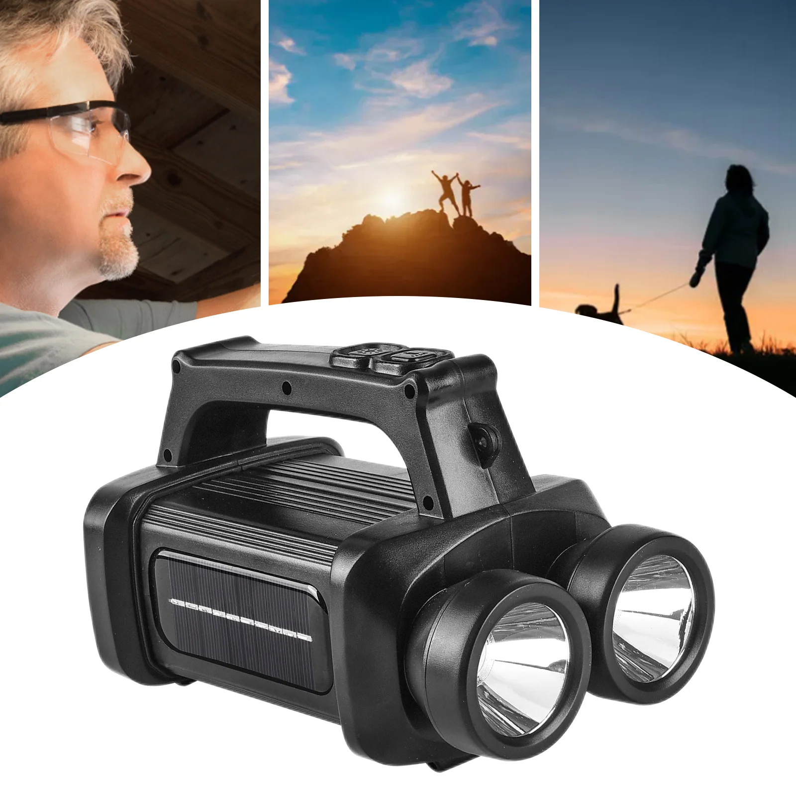

COB LED Camping Searchlight Solar/USB/Battery Powered 200LM Miner Lamp Double Head Power Bank Waterproof for for Hiking Fishing