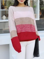 loose knitted women pullover striped spring student long sleeve sexy slash neck street wear knitwear bottoming sweater top 2022