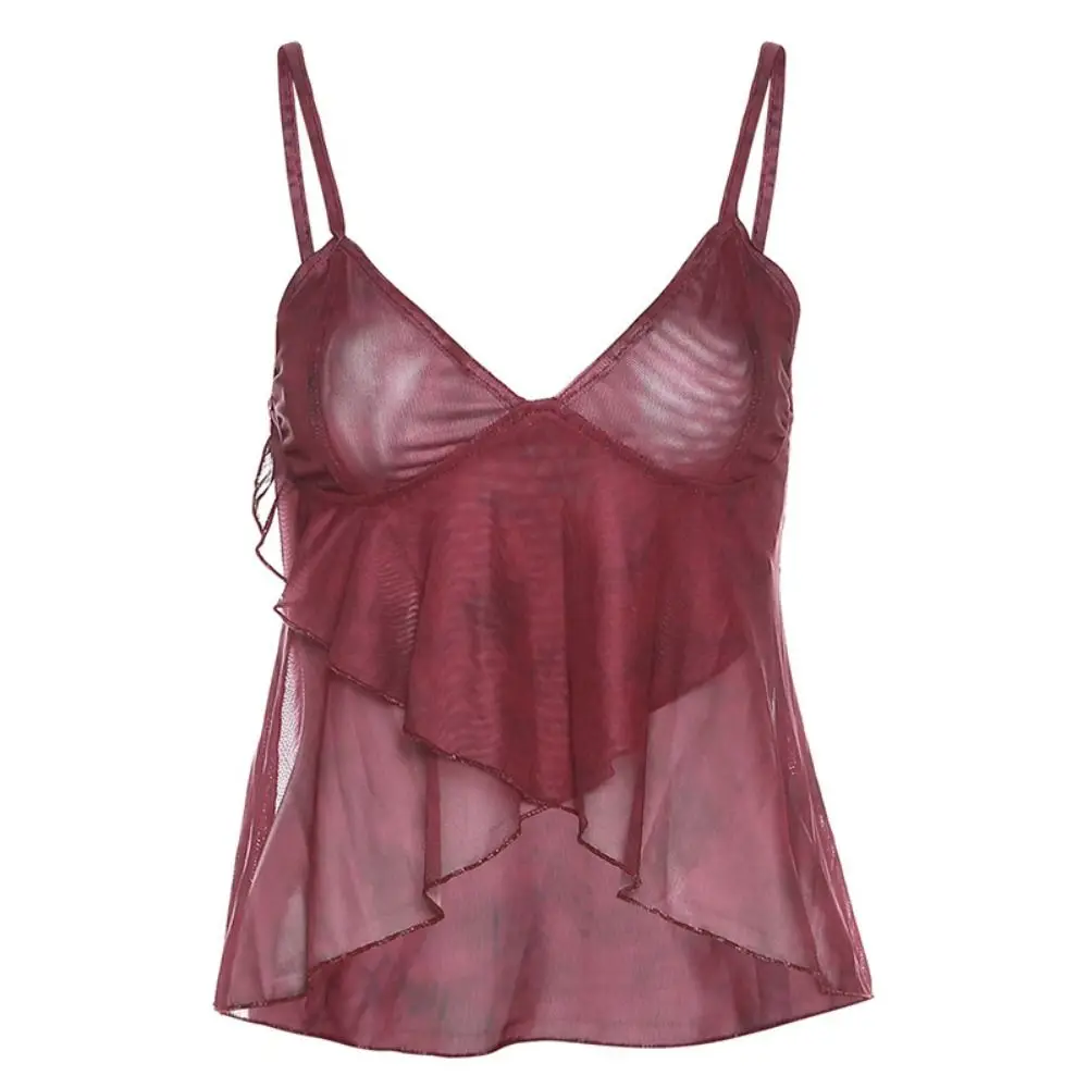 Сетчатый сетчатый прозрачный жилет с принтом на подтяжках v-образным вырезом без