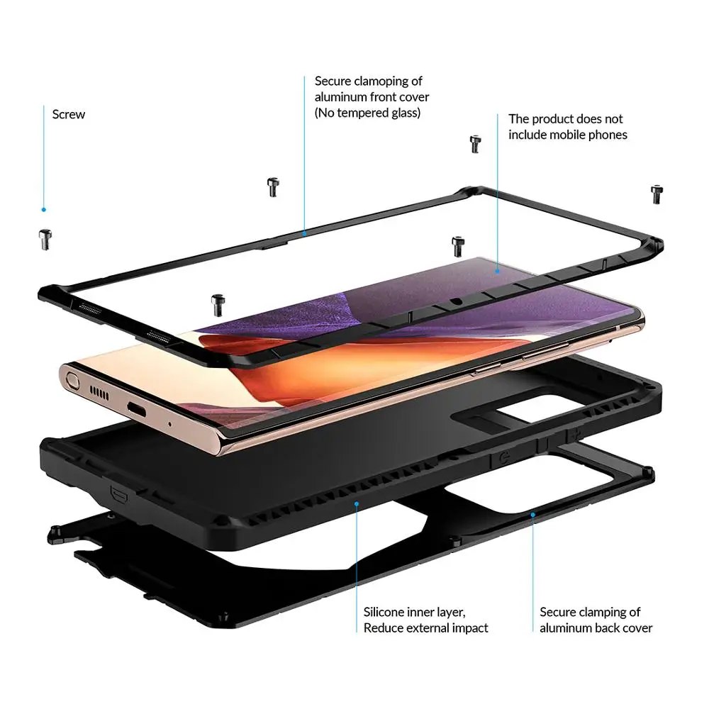 Imatch Metal Case Shockproof For Samsung Note20 Note 20 Ultra 6.9 Luxury Doom Armor Full-body Rugged Holster Cover With Glass