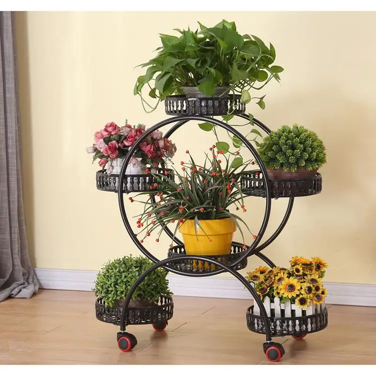 

Portable Flower Stands With Wheels Metal Plant Holder Flower Pot Trays Large Storage Rack For Home Living Room Garden Decor