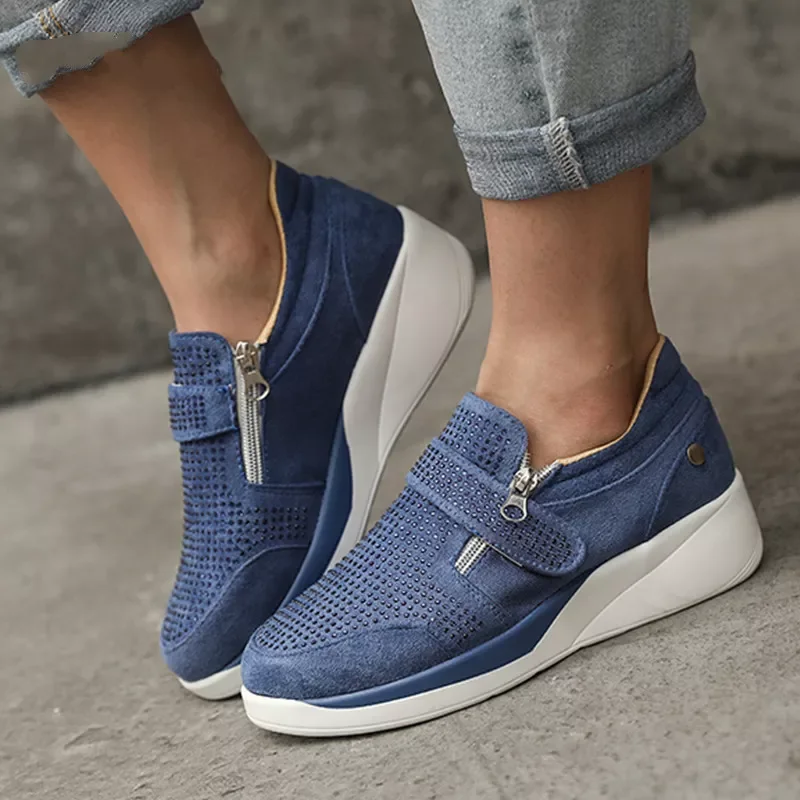 New Unisex Fashion Sneakers Women Shoes Plus Size 43 Glitter Crystal Sneakers Platform Comfort Blue Gold Silver Black Shoes