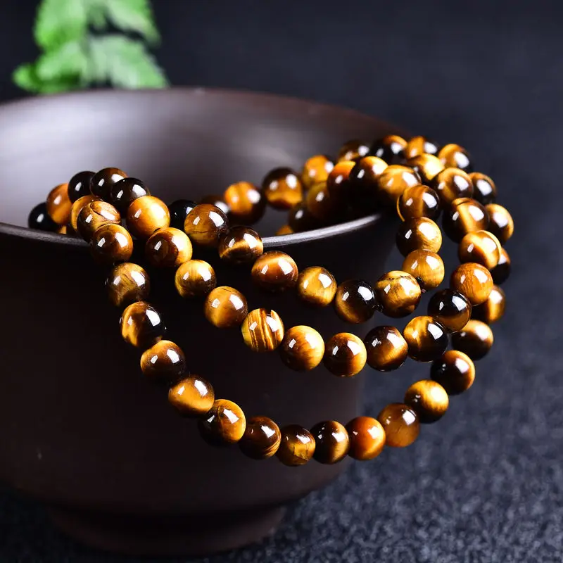 

Natural Tigers Eye Crystal Healing Stones Bracelet Men Women Tiger Eyes 108 Beads Mala Elastic Beaded Fengshui Amulet Bracelets
