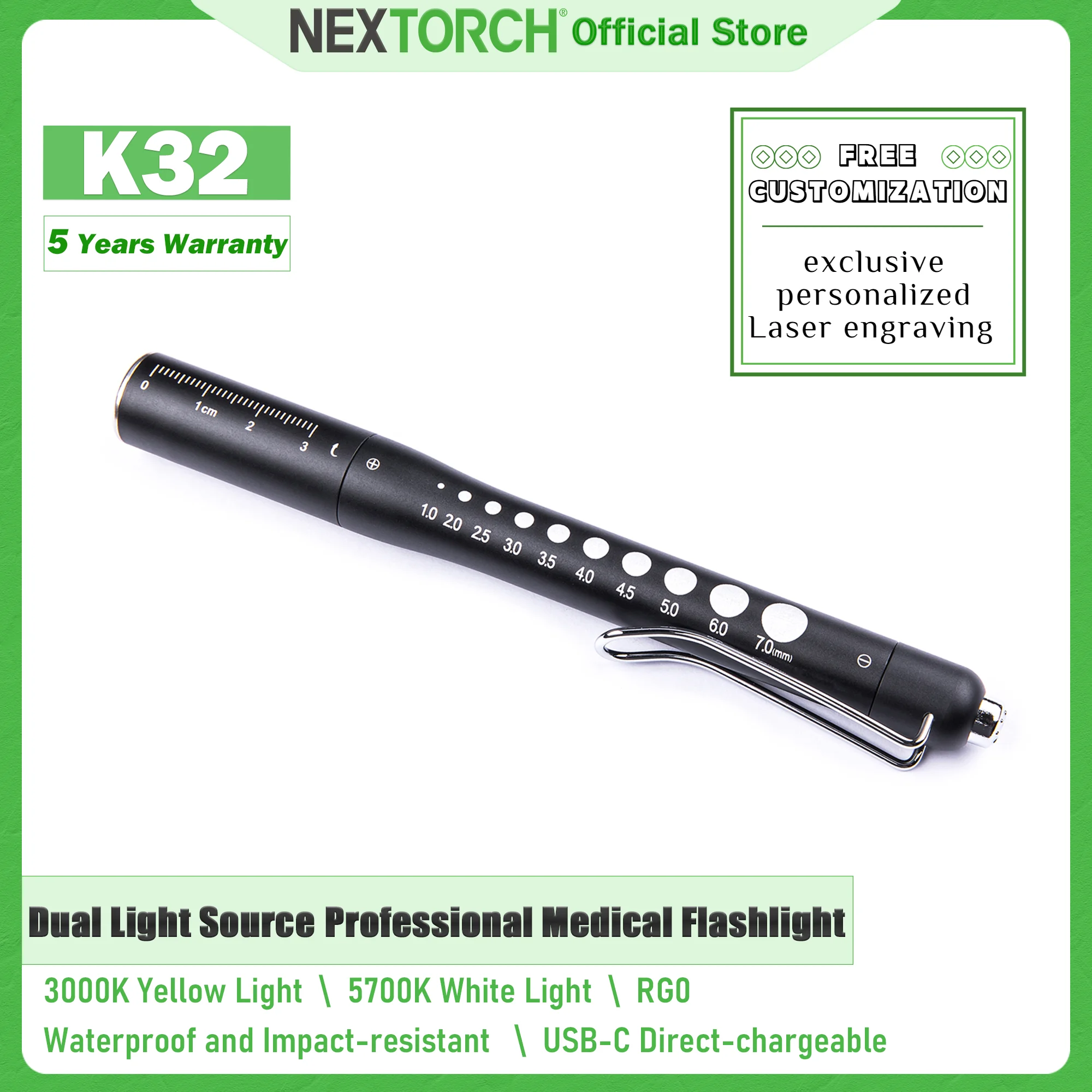 Фото NEXTORCH Dr. K32 Двойной источник света Профессиональный медицинский фонарик-ручка Перезаряжаемый фонарик для медицинского осмотра RG0 Без вреда для глаз №1