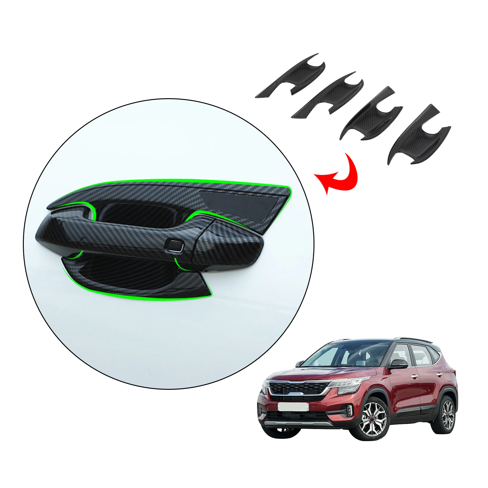 

ABS Imitate Carbon Black Chrome Silve Car Exterior Accessories Side Door Handle Bowl Cover Panel For Kia Seltos 2019