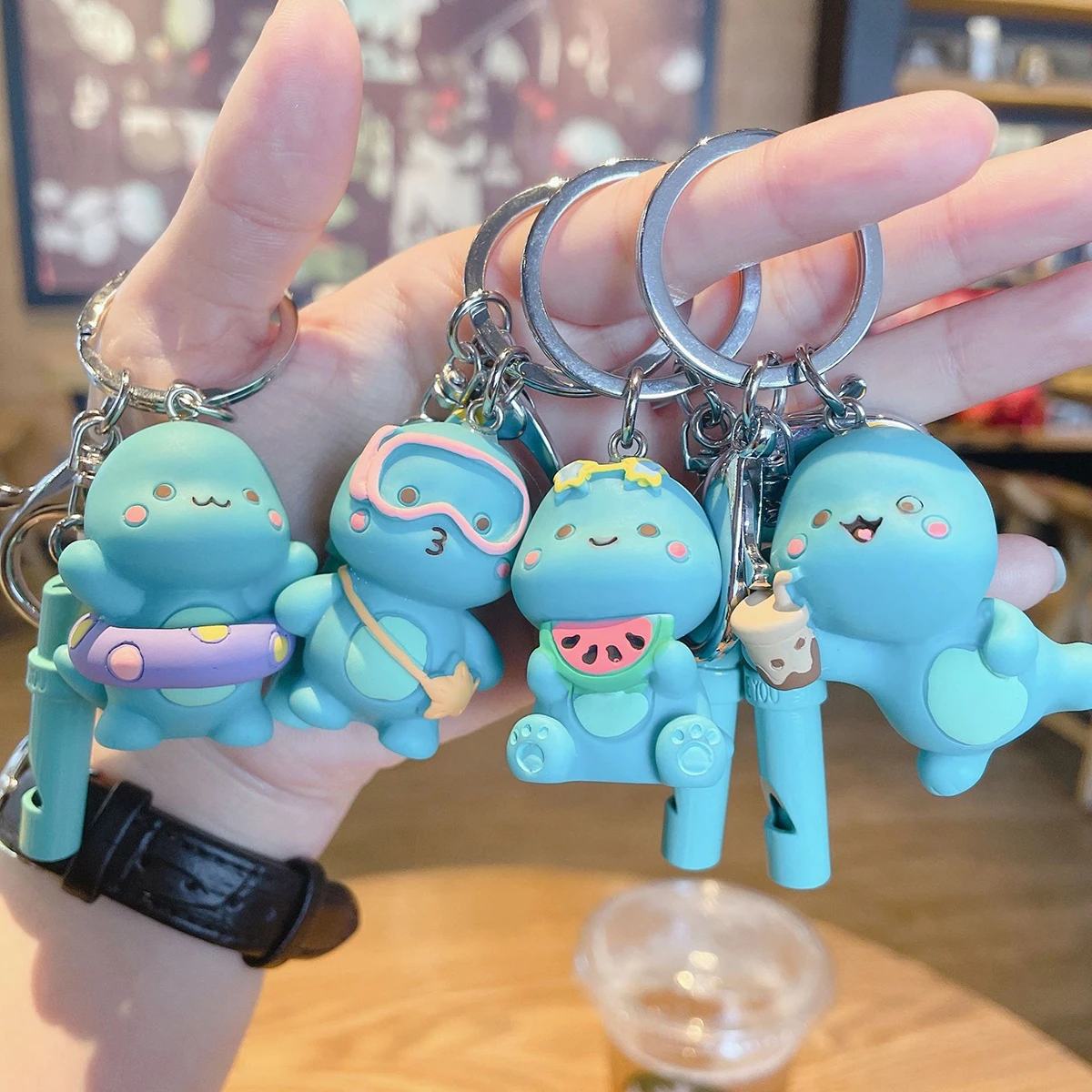 

Cute Swimming Dinosaur Keychain Card Trend Car Key Couple Cartoon Backpack Bag Pendant Creative Small Gift Wholesale