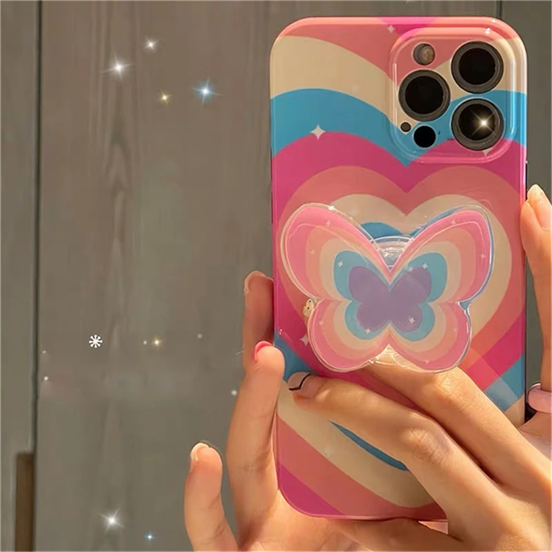 Корейский милый Радужный Розовый Мягкий чехол для телефона с сердечками и