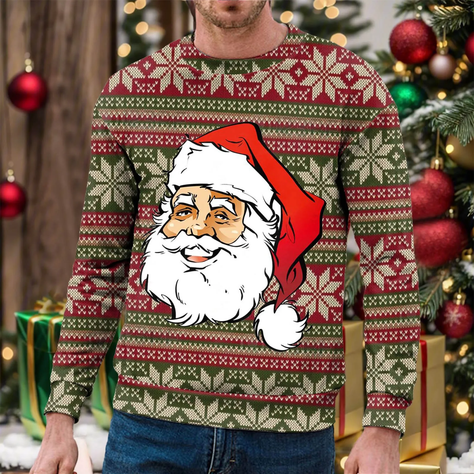 

Мужские рождественские пуловеры, забавный свитшот, уродливый рождественский джемпер с 3D-принтом, пуловер с Санта-Клаусом, повседневные худи с графическим принтом