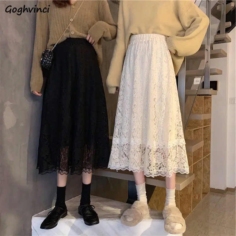 

Lace Skirt Women Midi A-line Prevalent Design Schoolgirls Lovely Sweet Korean Style Classy Tender Female New Arrivals Younger