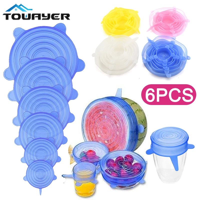 

Универсальные многоразовые силиконовые растягивающиеся крышки для пищевых продуктов, силиконовая крышка для кухонной посуды, чаши, сковор...