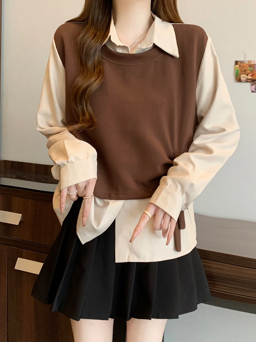 Большие размеры французские рубашки в стиле ретро искусственные из двух