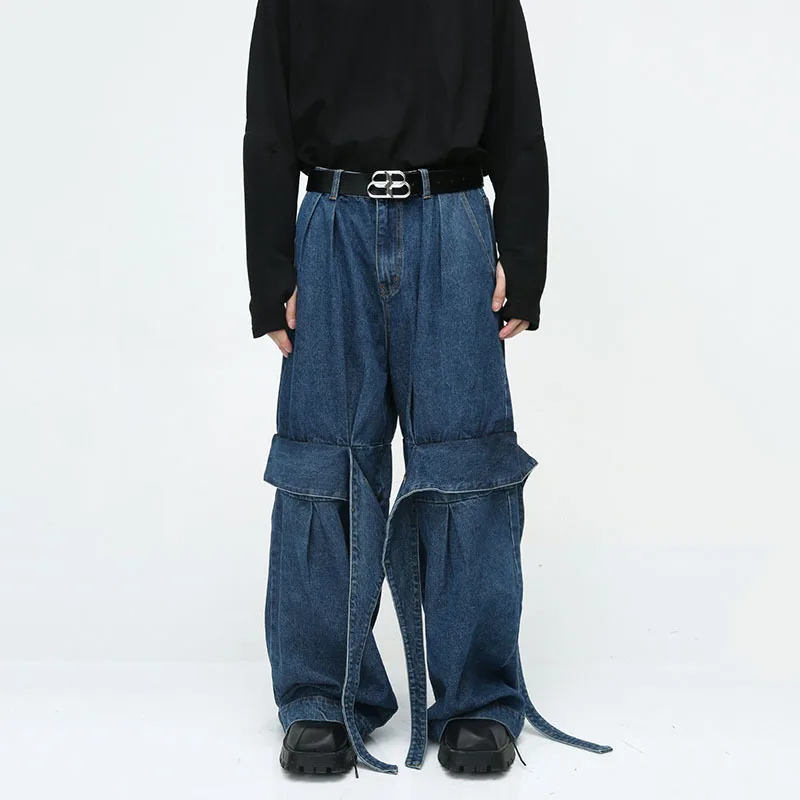 

Джинсы SYUHGFA мужские составного кроя, свободные брюки из денима с эффектом потертости, разборки в американском стиле, Модные осенние, 9C2681