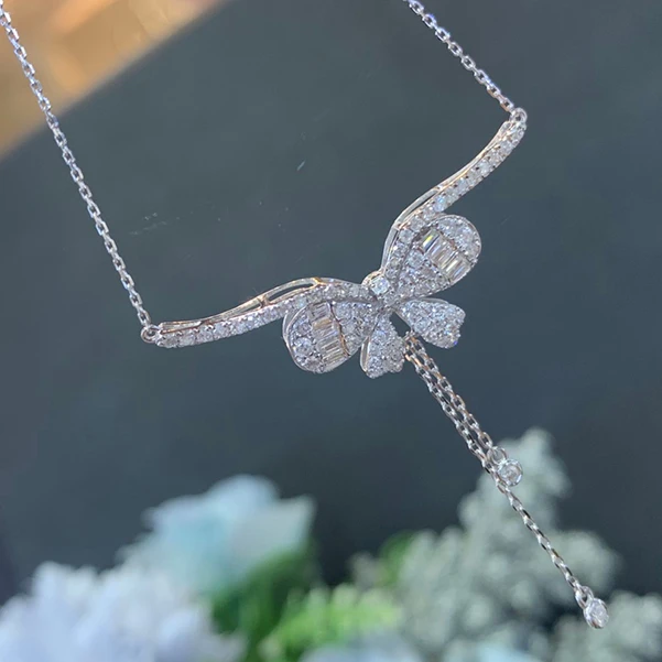

New Necklace for Women Real Natural Zircon Women Animal Butterfly Shape Engagement Luxury Necklace 925 Stamp Engagement Jewelry