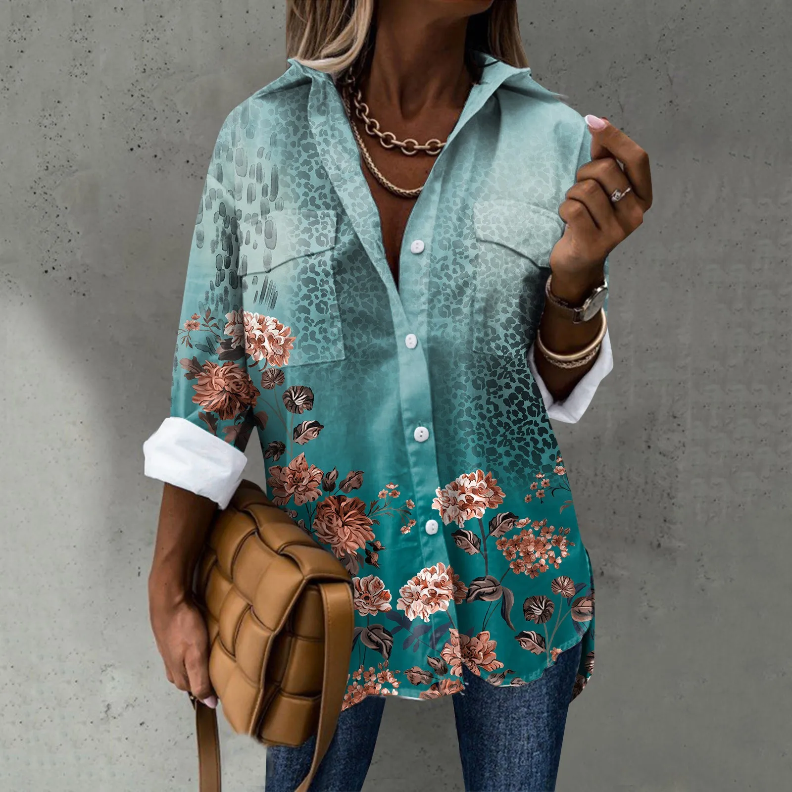 

Long Sleeves for Women under 10 Dollars Women Elegant Top Shirt Long Sleeve Turn Down Collar Button Blouse Popular Tops Women