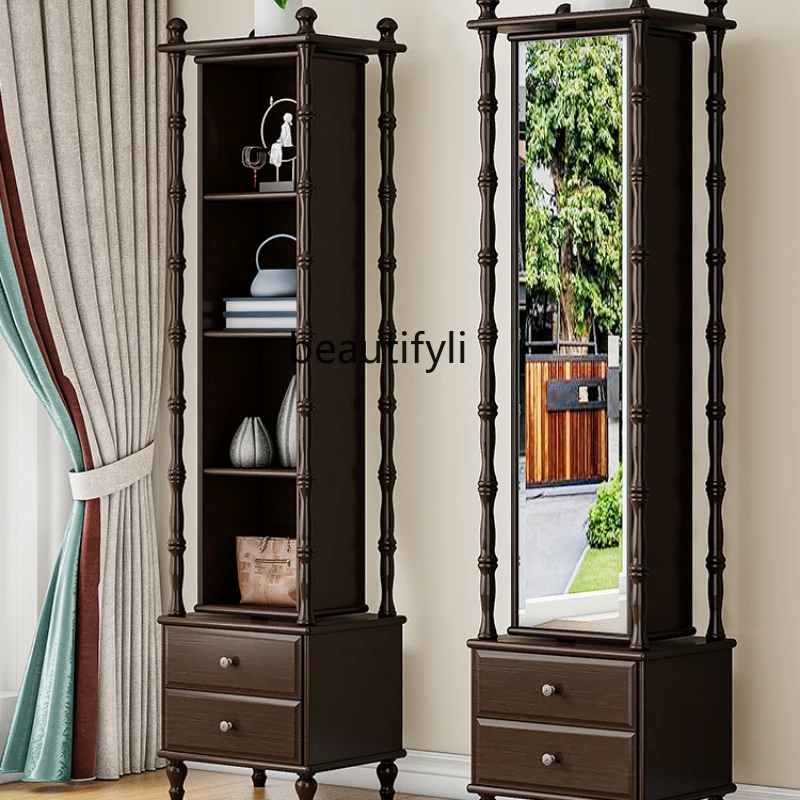 

HJ Rotating Dressing Mirror American Solid Wood Full Body Full-Length Mirror Multi-Functional Floor Mirror